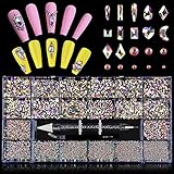 EBANKU 3100Pcs Strasssteine Set, Nail Art Kristall Strass Multi Formen Glas Kristall AB Strasssteine mit Strass Picker Dotting Pen und Pick Up Pinzette für DIY Nail Art Glitzer Dek