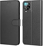 AURSTORE Handyhülle Kompatibel Mit Samsung Galaxy A12 Hülle, Samsung M12 Hülle, Premium PU Leder Schutzhülle Abdeckung, Magnetverschluss,Tasche Flip Case Brieftasche Etui Book (Schwarz)