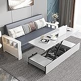 SND-A Futon-Sofa Cabrio-Bett, Multifunktionaler Klappauszug Couch Mit Fernbedienung Elektrischer Couchtisch Zum Hochklappen, Versteckter Stauraum, Massivholz-Armlehnen, Komfortables Kissen,B,120CM