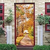 NXCNTD Türaufkleber Türtapete Goldene Herbstbäume Selbstklebend Türposter 95x215cm Kinderzimmer Fototapete Türfolie Poster Tapete Türaufkleber 3D Decoration Aufkleber Vinyl Selbstkleb