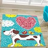 Teppich Quadratisch Küche Esszimmer Wohnzimmer Schlafzimmer, Vintage Teppiche, auch für den Außenbereich Garten Balkon Terrasse,Hunde- und Vogelmuster 120 x 120