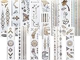 14 Bögen temporäre Metallic Flash Tattoos - Armbänder in Gold, Silber, Türk