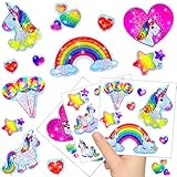 German Trendseller® - Kleine Einhorn Glitzer Sticker Bögen ┃ NEU ┃ Einhorn ┃ Kindergeburtstag ┃ Mitgebsel ┃ Regenbogen ┃ Aufkleber für Kinder ┃ 6 Bög