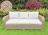 BJYX gartenlounge 3er Lounge Sofa in Natural rundes Polyrattan Gartenmöbel Couch G