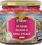 TRULY INDIAN Punjabi Mango & Chili Pickle, Würziges & scharfes indisches Relish mit traditionell eingelegter Mango & grüner Chili, Als würziger Dip oder Fertigsauce (6 x 200 g)