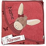 Sterntaler Kapuzenhandtuch Esel Emmily & Emmilius mit Namen bestickt für Baby & Kinder, Frottee Badetuch Badehandtuch/Kinder-Badetuch mit Kapuze personalisiert, Mädchen 100x100