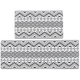 ZZIKO Küchenteppich-Set gegen Müdigkeit, 2 Stück, weiß und schwarz, gepolsterter Boden, bequem, rutschfest, wasserdicht, strapazierfähig, für Waschbecken, 43,9 x 73,7 cm + 43,9 x 119,4