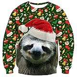 ALISISTER Hässliche Faultier Weihnachtspullover Jumper Neuheit 3D Drucken Ugly Christmas Sweater Langarm Pullover Sweatshirt Tops für Herren M