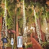 Flintronic Solar Lichterkette Aussen, 10M 200 LEDs Dekorative Wasserdichte Baum Solar Lichterdraht, Wasserfall Lichterkette mit Fernbedienung, 8 Modi für Garten, Party, Hochzeit-Warmweiß