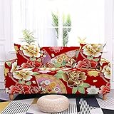 WUCHONGSHUAI Schonbezug Sofahusse - Universal Stretch Flower Sofabezüge-Elastisches Polyester-Gewebe Golden Peony Printed Sofa-Überzüge-Möbelschutz Für 1 2 3 4-Sitzer Sofa Couch-Überzug Mit E
