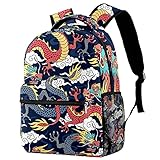 Kinder Rucksack Schultasche Leichte Kinder Grundschule Tasche Große Kapazität Vorschulkindergarten Buch Reisetasche Chinesische Mythen Legenden Drache Rot Navy