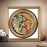 Drache und Phoenix-Runde Muster Chinese Kreuzstich-Stickerei-Kits 11CT Baumwollfaden Malerei DIY Needlework DMC Home Decor Handgemachte Kreuzstich (Size : 9CT 61x61cm silk)