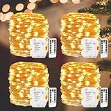 Lichterkette Außen Batterie, Panaromia 4er 10,3 m 100 LED Lichterketten Dimmbar mit Fernbedienung, 8 Modi, Wasserdicht, für Innen Außen Zimmer Garten Party Weihnachten Halloween Warmweiß