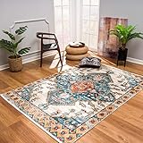 Teppiche Wohnzimmer - Vintage Ornamente 80x300 cm Blau Rot Beige - Teppich-Läufer Öko-Tex 100 geprü
