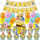 Winnie Puuh Geburtstag Cake Topper,44 pcs Kinder Karneval Partyzubehör Dekoration - Banner, Pooh Honig Geburtstag Happy Brthday,Schweinchen Adzuki Bohne Tigger Kuchendeko Kuchen fü