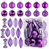 Lila Weihnachtskugel Ornamente für Weihnachten Dekorationen - 24 Stück Weihnachtsbaum bruchsichere Ornamente mit Aufhängeschlaufe für Weihnachten und Party Dek