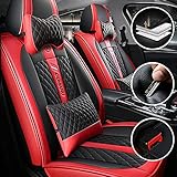 Qiaodi Luxus Auto-Sitzbezüge PU Leder 2 Sitzauflagen Für Skoda Superb Fabia Octavia Rapid Yeti Combi Karop Kodiaq wasserdichte, atmungsaktive Auto-Schonbezüge Airbag-kompatibel (Schwarz Rot)