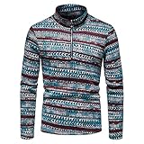 Banbry Herren Strickpullover Rollkragen Pullover Männer Basic Langarmshirt Vintage Ethno Drucken Freizeit Slim fit Sweratshirt Stehkragen Pulli Sweater mit 1/4 Reiß