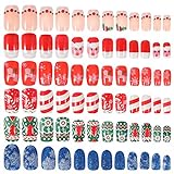 Minkissy Künstliche Fingernägel, Weihnachtsmotiv, 72 Stück, bunte Schneeflocke, Weihnachtsbaum, vollständige Abdeckung, künstliche Nägel für Salon oder DIY-Dek