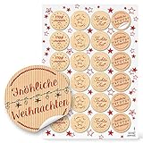 48 Weihnachtsaufkleber Aufkleber rot beige natur FROHE WEIHNACHTEN Ø 4 cm Sticker Geschenkaufkleber give-away Kunden-Geschenke Etiketten Geschenkverpackung weihnachtlich Papiertüten zukleb