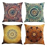 Gspirit 4 Stück Kissenbezug Indische Hippie Böhmischen Mandala Blume Dekorative Kissenhülle Baumwolle Leinen Werfen Sie Kissenbezüge 45x45