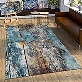 Paco Home Designer Teppich Bunte Holz Optik Hoch Tief Optik In Türkis Gelb Blau Meliert, Grösse:120x170
