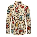 Blumen Hemden Herren Bunte Hemden Langarmhemd Muster Paisley Freizeitshemd Langarm Casual Shirt Farbe 8 L