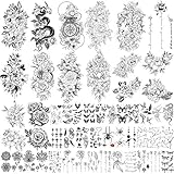 Yazhiji 49 Blatt große Blumen Sammlung wasserdichte temporäre Tattoos dauerhafte gefälschte Tattoos für Frauen und M