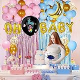 114PCS Gender Reveal Party Dekoration Blau Rosa Golden Luftballons Girlande, OH BABY Ballon, 36in Boy or Girl Reveal Ballons, Konfetti, Vorhänge, Mädchen Jungen Geschlecht Offenbaren Baby Shower Dek