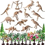 OrgMemory Bäume Kuchen Dekorationen, Modellbau Bäume mit Basen, Dinosaurier Figuren für Miniatur Deko oder Cake Topper (12 Dinosaurierfossil und Bäume)