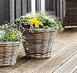 Dekoleidenschaft Pflanzkorb Rattan rund, groß, Ø 40x30 cm, grau gekalkt, Blumentopf, Pflanztop
