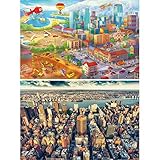 GREAT ART® Set mit 2 Kinder-Poster – Großstadt Comic – City Comic Skyline Helikopter Jungen Mädchen Hintergrund Fotoplakat Dekoration Bild Wanddeko (Din A2 - 42 x 59,4)