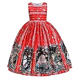 Mädchen Prinzessin Kleid Cartoon-Druck Festzug Kleid Weihnachten Xmas Dance Party Kostüm Prinzessin Kleid Weihnachtsgeschenk