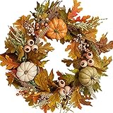 GAUDIUM 45,7 cm Kürbis Beere Ahornblatt Eichenblatt Tür Kranz für Thanksgiving, Halloween, Dek