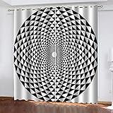 LWXBJX Blickdicht Vorhang für Schlafzimmer - Schwarz-Weiß-Spiralkunst - 3D Druckmuster Öse Thermisch isoliert - 150 x 166 cm - 90% Blickdicht Vorhang für Kinder Jungen Mädchen Sp