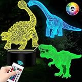 Dinosaurier Spielzeug,Nachtlicht Kinder Nachttischlampe,Dino Spielzeug ab 4 5 6 Jahre Jungen Geschenk,3 pcs 3D Steckdose Nachtlicht Dimmbar 16 Farbe mit Fernbedienung Weihnachten Geburtstagsgeschenk