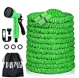 Flexibler Gartenschlauch 30M 100FT,Gartenwasserschlauch mit Brause Messing -Verbindern,Festigkeit 3750D,Auslaufsicherem,Knickfest,Ausdehnbare Gartenschläuche,Beste Wahl zum Gieße(Size:50FT,Color:Grün)