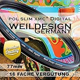 Polfilter POL 77mm Circular Slim XMC Digital Weil Design Germany * Kräftigere Farben * Frontgewinde * 16 Fach XMC vergütet * inkl. Filterbox (POL Filter Slim 77mm)
