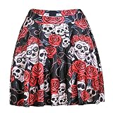 Frauen Bedruckte Rock-Rose Rock Damen Sommer Blumen (Red, XL)