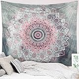 Dremisland Mandala Wandteppich Grau und Rosa Lotus Tapisserie Wandbehang Indisch Böhmische Hippie Wandteppich Tuch Wandtuch Blume Wand Dekoration Tapestry (Rosa, M/153x130cm(60x52inch))