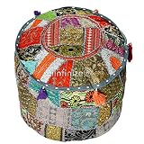iinfinize Sitzsack aus Baumwolle, für Boden, Sofa, Fußhocker, Garten, Sitzhocker, Patchwork, Polsterhocker, Stickerei, Fußstütze, Vintage, traditioneller Sitzhocker, 55,9 x 55,9 x 33,6