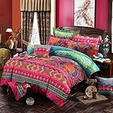 Lanqinglv Bohemian Bettwäsche 200x200 cm 3 Teilig Boho Indischen Mandala Böhmisch Bettwäsche Set Renforce mit Reißverschluss Vintage Bettbezug und 2 Kissenbezug 80x80cm (MJH,200x200)