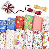 Niwicee Kraft Geschenkpapier Weihnachten Geschenkpapier Rolle 6/12 Blättern Sortiertes Geschenkverpackung Papier 50 * 70cm + 2 Rollen Seidenband für Geschenkpapier Weihnachten Geburtstagsjub