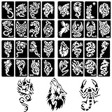 XMASIR 34 Stück Airbrush Temporäre Tattoo Schablonen Kit für Männer Arm Zurück Körperbemalung Wiederverwendbare Glitter Tattoo Aufkleber 2 Groß + 32