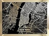Shiny MAPS Landkarte Poster - Wanddeko Wohnzimmer - Zimmer Deko - Dekoration - Wandbilder - Schlafzimmer Deko - Aesthetic Room Decor - Wand Dekorationen - Klettverschluss (65 x 50 cm, New York Gold)