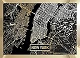 Shiny MAPS Landkarte Poster - Wanddeko Wohnzimmer - Zimmer Deko - Dekoration - Wandbilder - Schlafzimmer Deko - Aesthetic Room Decor - Wand Dekorationen - Klettverschluss (65 x 50 cm, New York Gold)