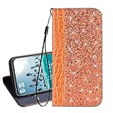 vingarshern Hülle für Elephone P8000 Schutzhülle Etui Klappbares Magnetverschluss Flip Case Lederhülle Glitzer Handytasche Elephone P8000 Hülle Leder Tasche(Orange) MEHRWEG
