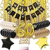 60 Geburtstag Dekoration Schwarz Gold 60 Happy Birthday Banner Deko Party Decorations Set Konfetti Luftballons Tortendeko Folienballon Frau und M