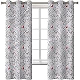 Verdunklungsvorhänge für Schlafzimmer, wärmeisoliert, geräuschreduzierende Herzen, romantische Vögel und Blumen, 2 Paneele, 96,5 x 114,7 cm, Fenstervorhang, Paneele für Heimdek