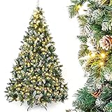 Yorbay künstlicher Weihnachtsbaum mit Beleuchtung weiß Schnee LED Tannenbaum für Weihnachten-Dekoration (210 cm)